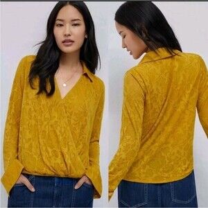 Maeve Anthropologie Size XS Top Lydia Knit Floral Burnout Yellow Long Sleeve